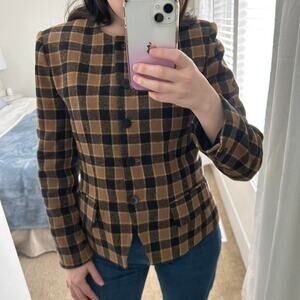 Vintage CHAUS 100% wool/ lamswool brown/black plaid blazer sz 8